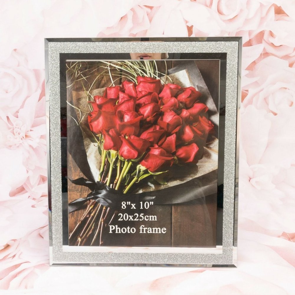 Calenzana Table Top 8x10 Photo Beveled Silver Frame Mirrored Glass Rectangular